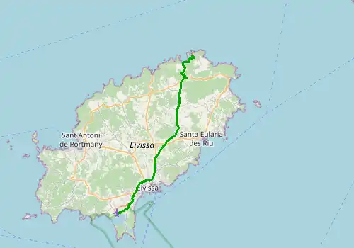 Route map Ibiza Airport - Portinatx, Ibiza, 35 km, approx. 51 min