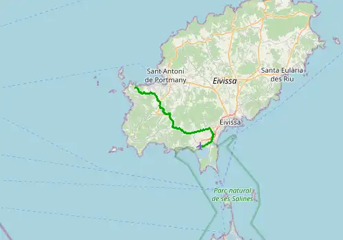 Route map Ibiza Airport - San Jose,Ibiza, 24 km, approx. 40 min