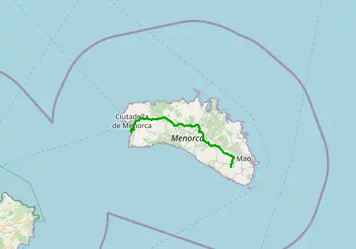 Route map Menorca Airport - Cala Galdana, 50 km, approx. 60 min