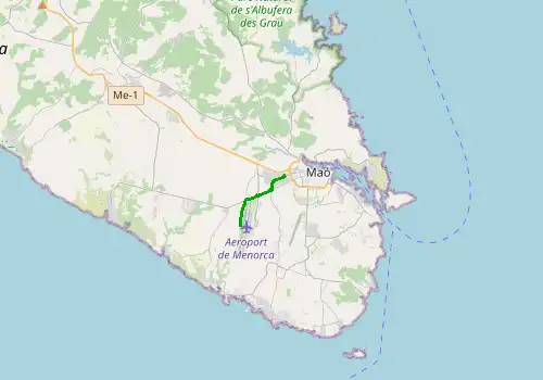 Route map Menorca Airport - Mahon Port, 4 km, approx. 10 min