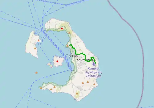 Route map Santorini Airport - Fira, 10 km, approx. 12 min