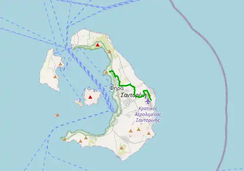 Route map Santorini Airport - Imerovigli, 10 km, approx. 12 min