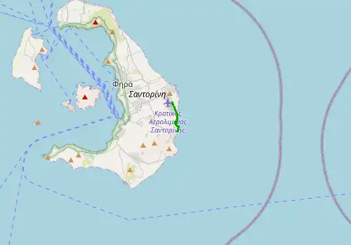 Route map Santorini Airport - Kamari, 3 km, approx. 7 min