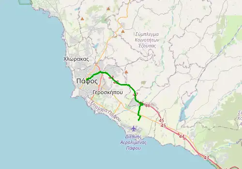 Route map Paphos Airport - Paphos, 12 km, approx. 15 min
