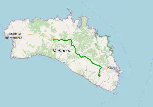 Route map Menorca Airport - San Lluis, Menorca, 29 km, approx. 32 min