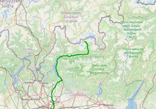 Route map Milan Linate Airport - Chiesa Valmalenco, 163 km, approx. 165 min