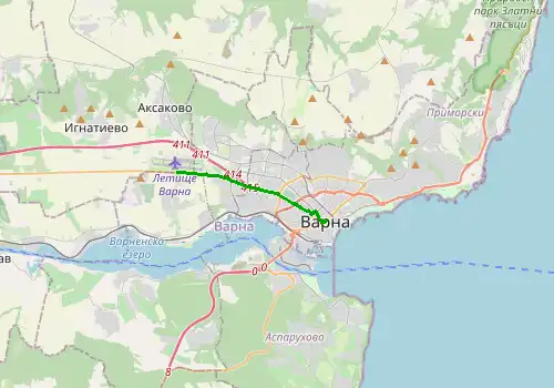 Route map Varna Airport - Varna, 9 km, approx. 13 min