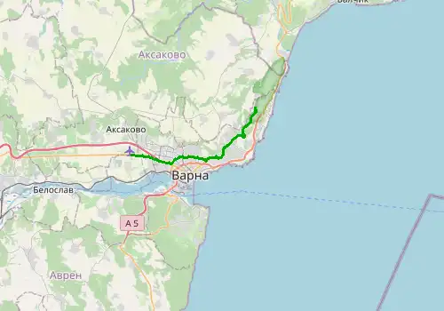 Route map Varna Airport - Golden Sands, 22 km, approx. 33 min
