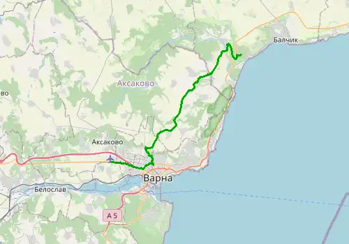 Route map Varna Airport - Albena, 40 km, approx. 41 min