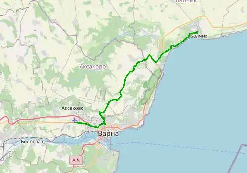 Route map Varna Airport - Balchik, 46 km, approx. 49 min