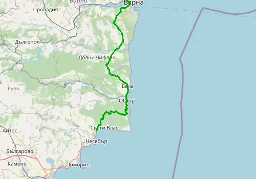 Route map Varna Airport - Sunny Beach, 97 km, approx. 103 min