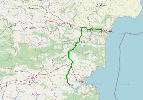 Route map Varna Airport - Burgas, 159 km, approx. 150 min
