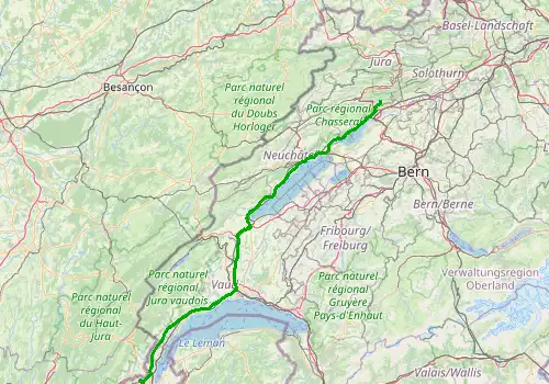 Route map Geneva Airport - La Plagne, 165 km, approx. 127 min