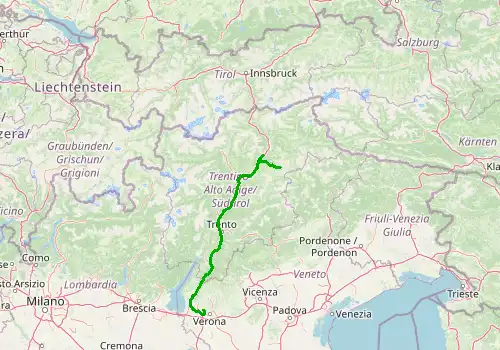 Route map Verona Villafranca Airport - Selva di Val Gardena, 211 km, approx. 147 min