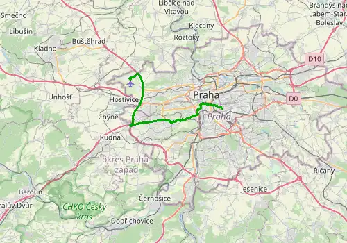 Route map Prague Airport - Prague , 26 km, approx. 38 min