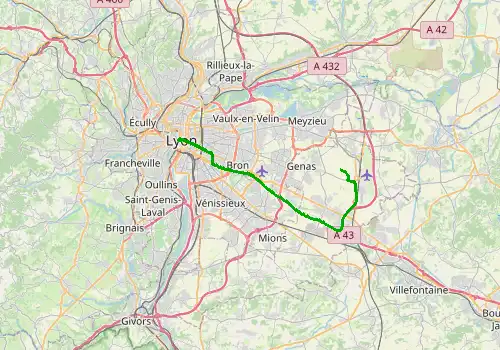 Route map Lyon Saint Exupery Airport - Lyon, 29 km, approx. 36 min
