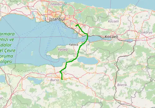 Route map Istanbul Sabiha Gokcen Airport - Bursa, 119 km, approx. 79 min