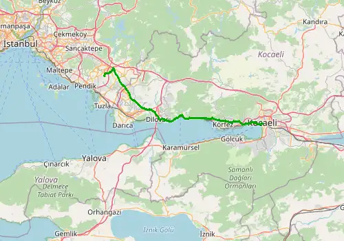 Route map Istanbul Sabiha Gokcen Airport - Izmit, 67 km, approx. 44 min
