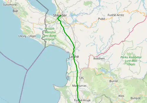 Route map Tirana Airport - Skadar, 84 km, approx. 105 min