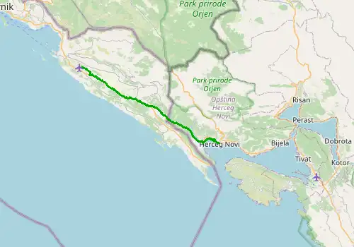 Route map Dubrovnik Airport - Herceg Novi, 28 km, approx. 45 min