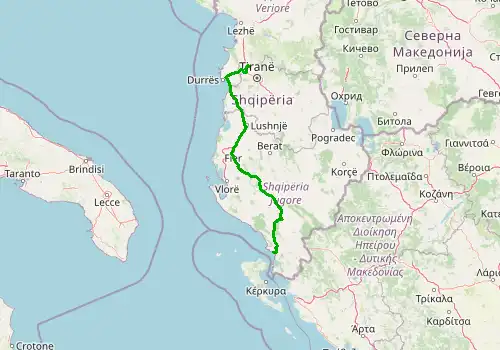 Route map Tirana Airport - Saranda, 251 km, approx. 236 min