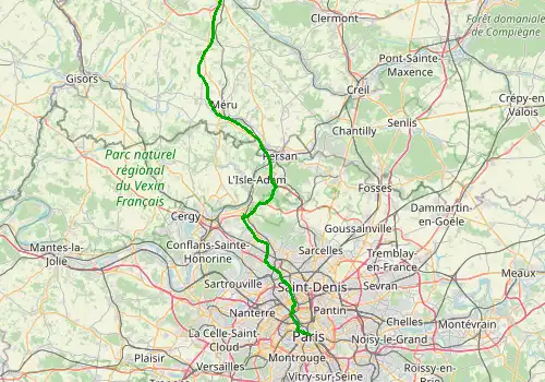 Route map Paris Beauvais Airport - Paris, 89 km, approx. 79 min