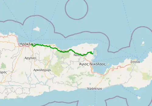 Route map Heraklion Airport - Elounda, Island of Crete, 64 km, approx. 67 min