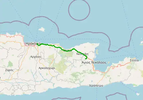 Route map Heraklion Airport - Agios Nikolaos, Island of Crete, 55 km, approx. 58 min
