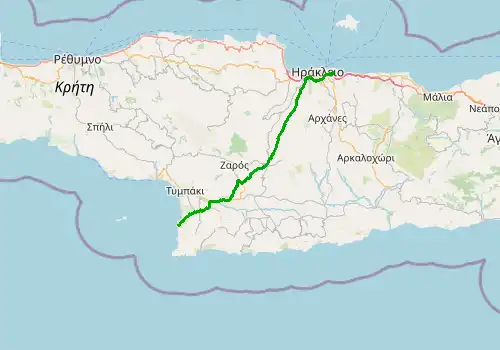 Route map Heraklion Airport - Matala, Island of Crete, 66 km, approx. 80 min