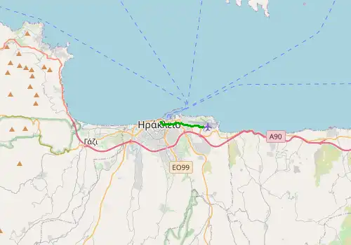 Route map Heraklion Airport - Heraklion, Island of Crete, 5 km, approx. 9 min