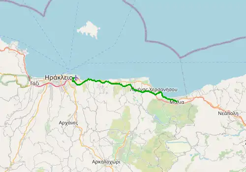 Route map Heraklion Airport - Malia, Island of Crete, 32 km, approx. 30 min