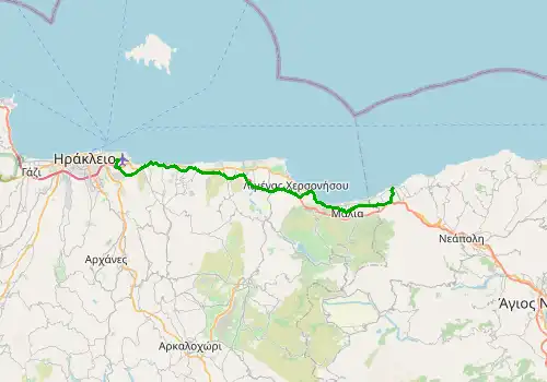 Route map Heraklion Airport - Sissi, Island of Crete, 39 km, approx. 38 min
