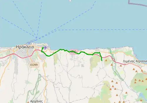 Route map Heraklion Airport - Gouves, Island of Crete, 17 km, approx. 20 min