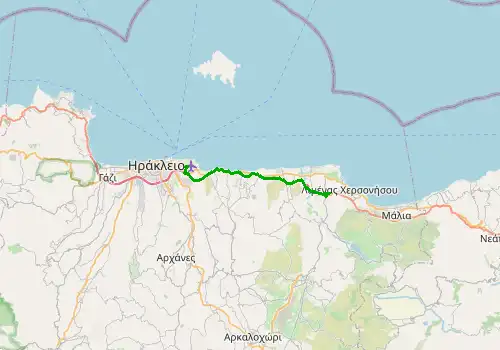 Route map Heraklion Airport - Hersonissos, Island of Crete, 22 km, approx. 22 min