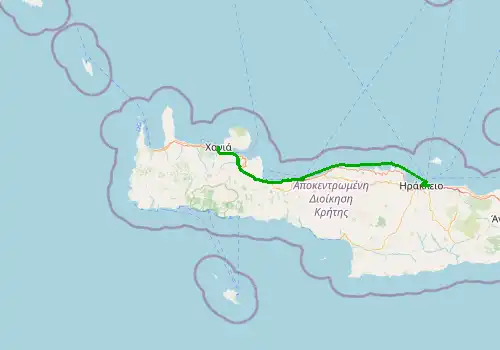 Route map Heraklion Airport - Chania, Island of Crete, 131 km, approx. 149 min