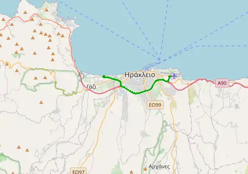 Route map Heraklion Airport - Amoudara, Island of Crete, 11 km, approx. 15 min