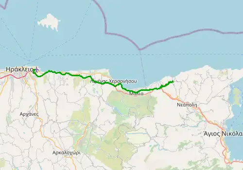 Route map Heraklion Airport - Milatos, Island of Crete, 44 km, approx. 45 min