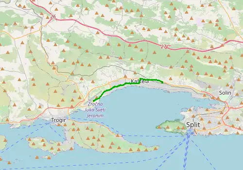 Route map Split Airport - Kastel Gomilica, 9 km, approx. 14 min