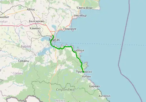 Route map Burgas Airport - Primorsko, 52 km, approx. 59 min