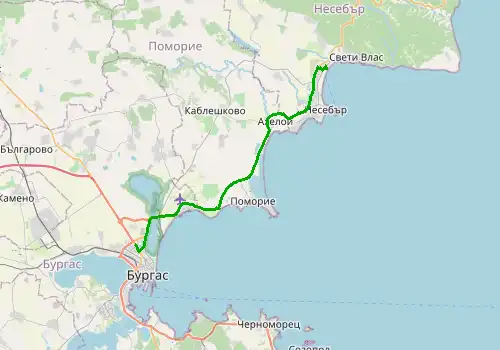 Route map Burgas Airport - Sunny Beach, 37 km, approx. 39 min