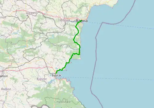 Route map Burgas Airport - Varna, 128 km, approx. 131 min