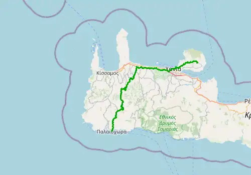 Route map Chania Airport - Paleochora, Island of Crete, 87 km, approx. 94 min