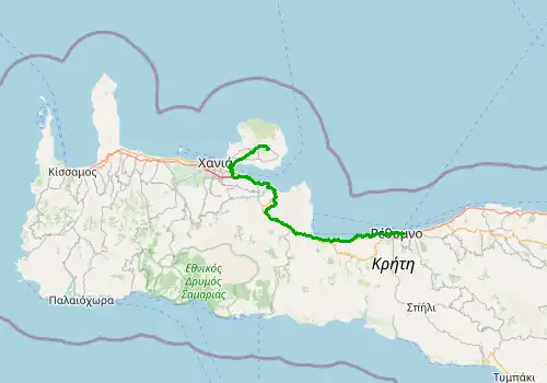 Route map Chania Airport - Rethymno, Island of Crete, 70 km, approx. 87 min