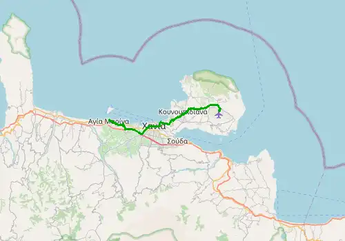 Route map Chania Airport - Agia Marina, Island of Crete, 26 km, approx. 34 min