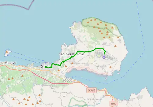 Route map Chania Airport - Chania, Island of Crete, 17 km, approx. 23 min