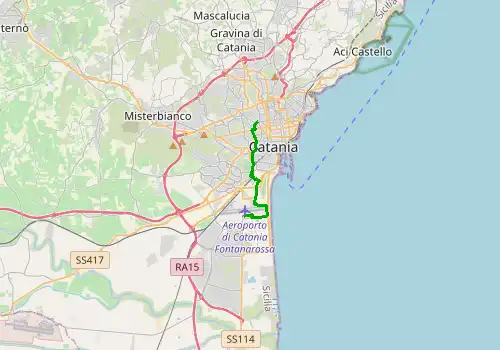 Route map Catania Airport - Catania, 9 km, approx. 13 min