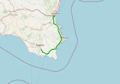 Route map Catania Airport - Modica, Sicily Island, 125 km, approx. 110 min