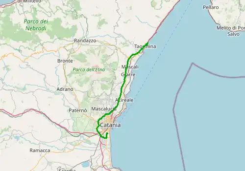 Route map Catania Airport - Taormina, Sicily Island, 68 km, approx. 50 min
