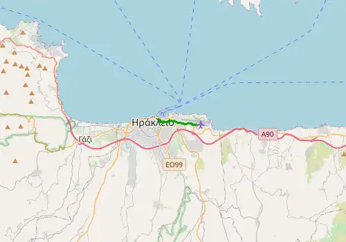Route map Heraklion Airport - Heraklion Port, Island of Crete, 4 km, approx. 7 min