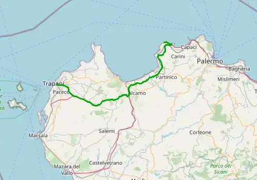 Route map Palermo Airport - Trapani, Sicily Island, 84 km, approx. 61 min